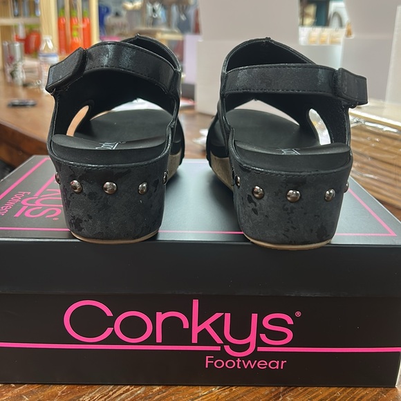 Corkys Black Metallic Volta II Wedge Sandals - Picture 4 of 6